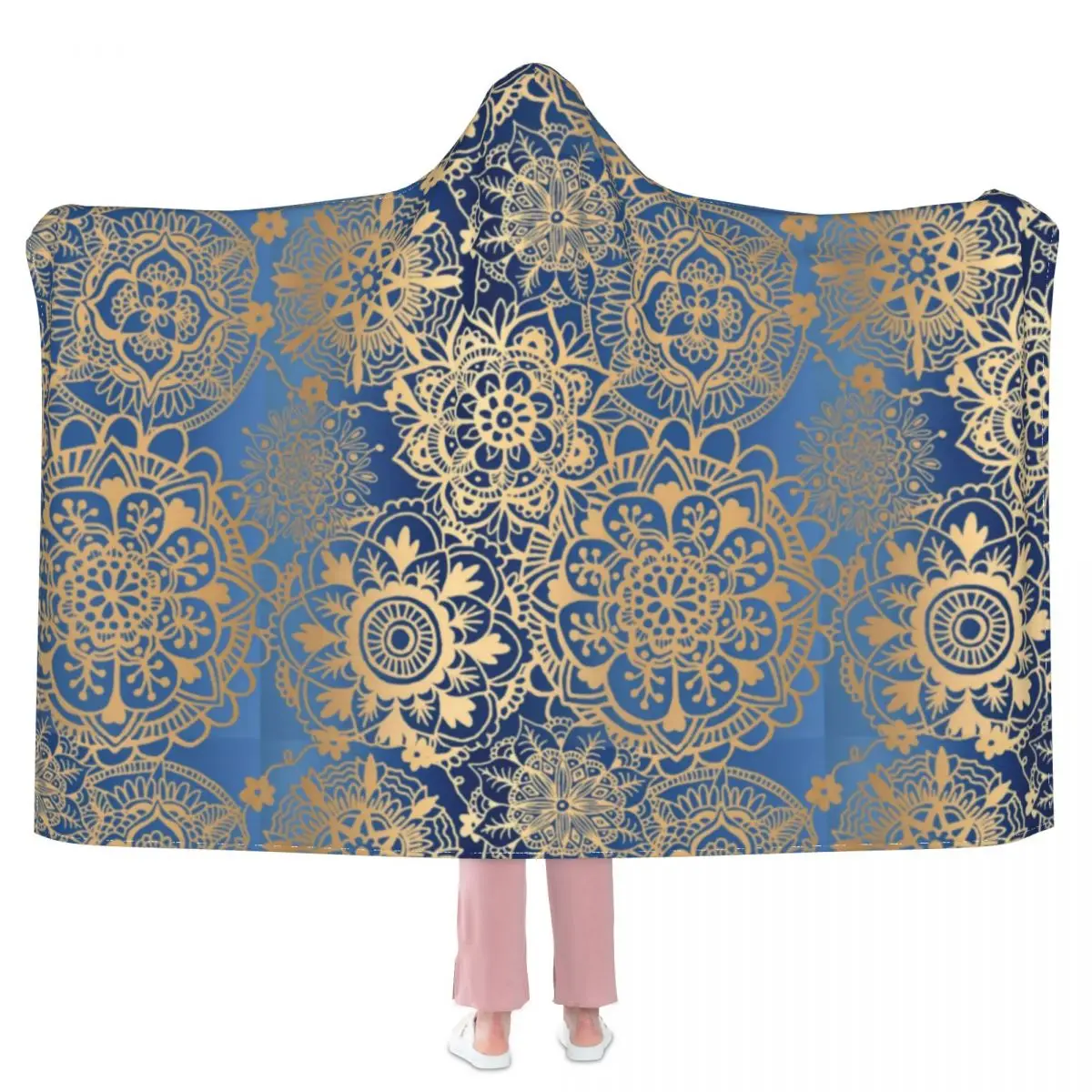 

Vintage Metallic Print Blanket Gold Mandala Pattern Couch Super Soft Hoodie Blanket Cheap Beautiful Fleece Bedspread