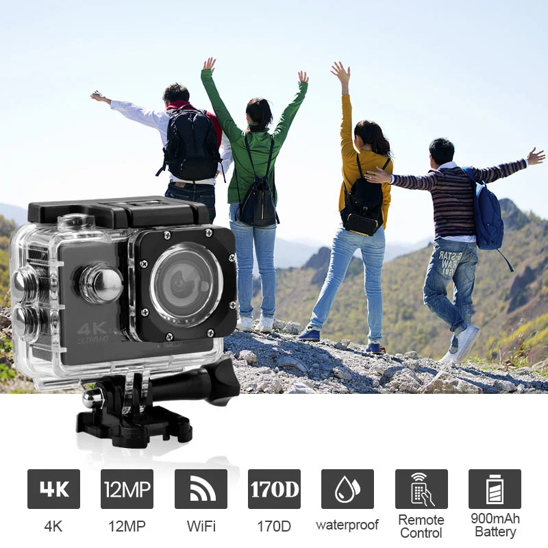 

Спортивная камера Ultra HD 4K с Wi-Fi, Спортивная камера с дистанционным управлением, 170D, наружная камера для велоспорта, аэродайвинга, цифровая ви...