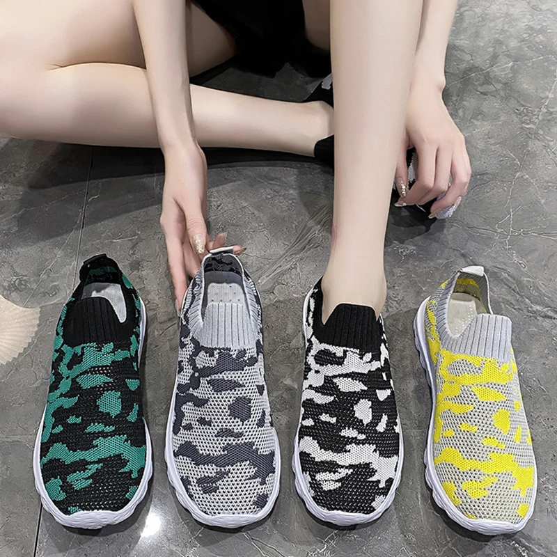 

Camouflage Platform Sneakers Women Knit Slip-on Loafers Socks Shoes Casual Female Shoes Outdoor Running Sports Shoes Women туфли