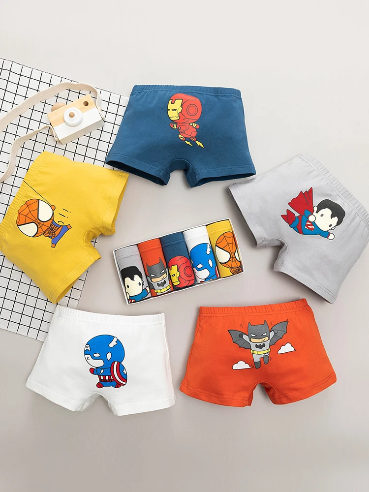 LJMOFA 5pcs 3-14T Cute Kids Boys Underwear Cartoon Pattern Safety for Skin Breathable Comfortable Children Boxer Panties B114