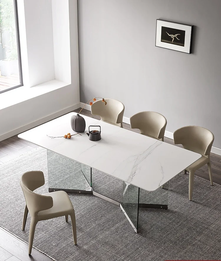 

Italian rock plate dining table and chair combination modern simple small house type extremely simple light luxury rectangular d