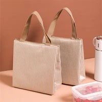 fashion striped lunch bag waterproof women insulated work food pouch portable thermal fresh bag picnic travel lunchbox container