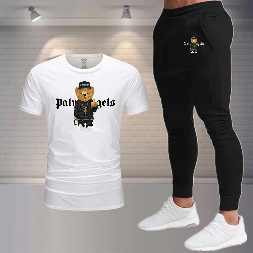 

Костюм спортивный мужской рустикальный в стиле ретро, брендовая хлопковая футболка и штаны, комплект для бега, уличная одежда, спортивный комплект