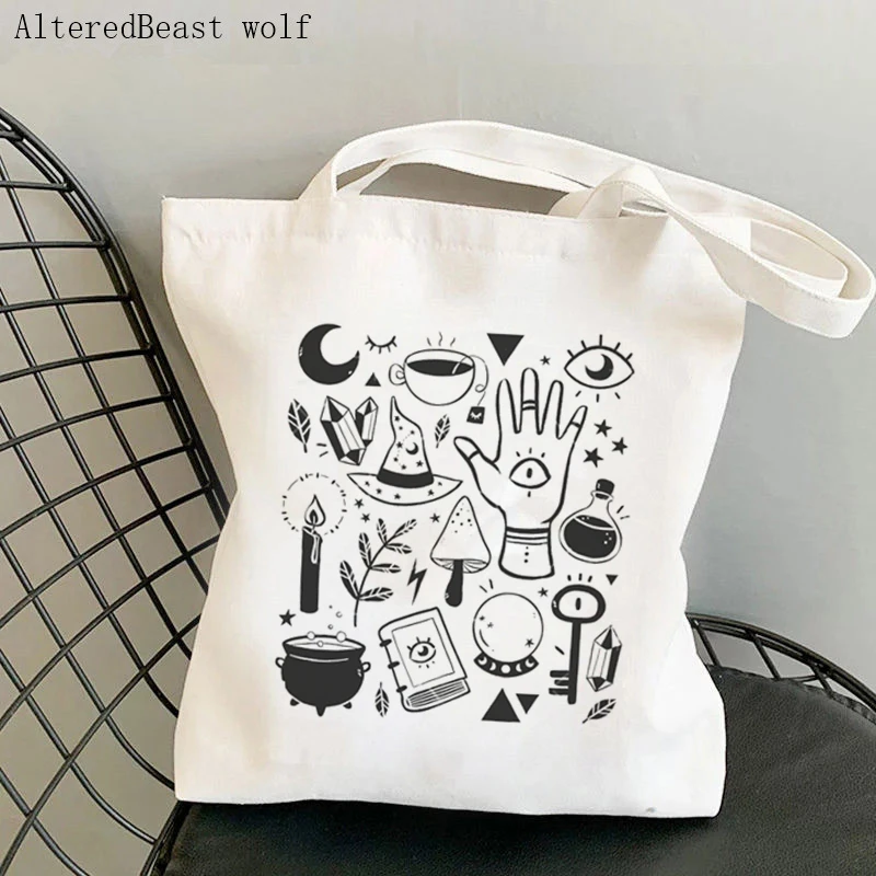 

Women Shopper bag magic Witchy Things Tarot card witchy Bag Harajuku Shopping Canvas Shopper Bag girl handbag Shoulder Lady Bag