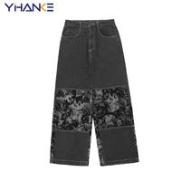 street mens american style colorblocking hip hop print straight brand jeans mens new trendy casual pants jeans men pants