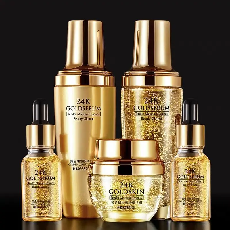 

5PCS 24K Gold Hyaluronic Acid Skin Care Set Face Toner Essence Cream Nicotinamide Anti-Aging Serum Facial Lotion Kit For Womens