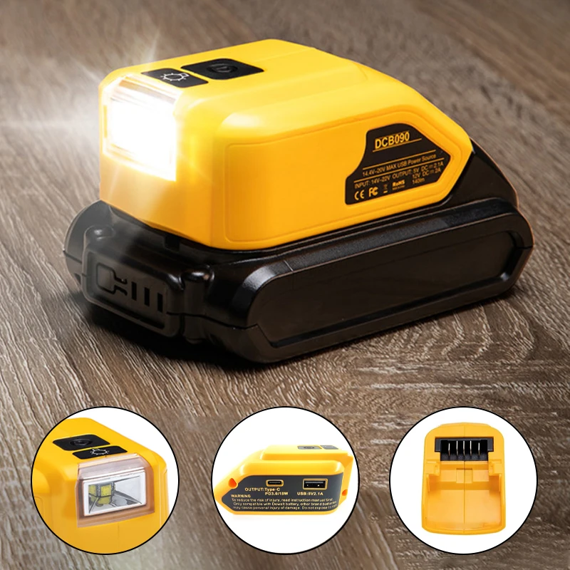 

Запасной адаптер для аккумулятора DCB090 для Dewalt, 18 в, 20 в, литиевая батарея макс., USB-конвертер, источник питания светодиодный светодиодной подс...