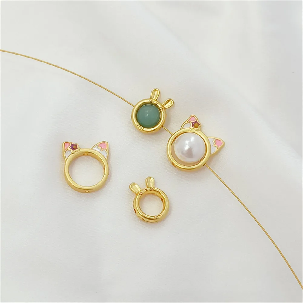 

18-karat gold clad antique gold drip oil rabbit ear set bead ring handmade DIY beads spacer beads jewelry material accessories
