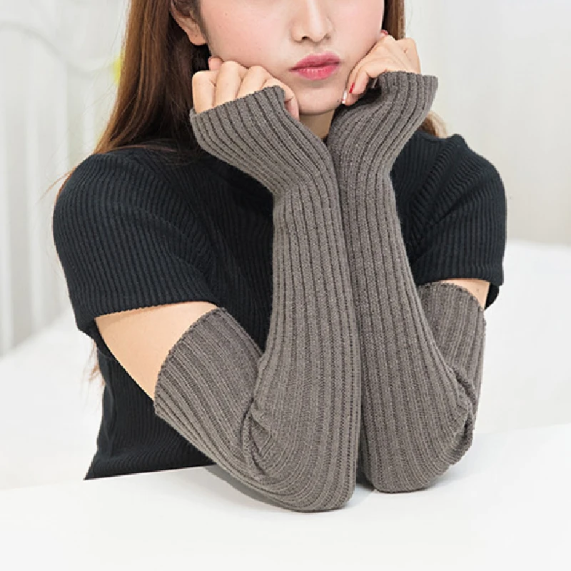 

Winter Women Arm Warmers Knitted Woolen Arm Sleeve Cover Fine Long Knitted Fingerless Gloves Female Arm Sleeve Gloves