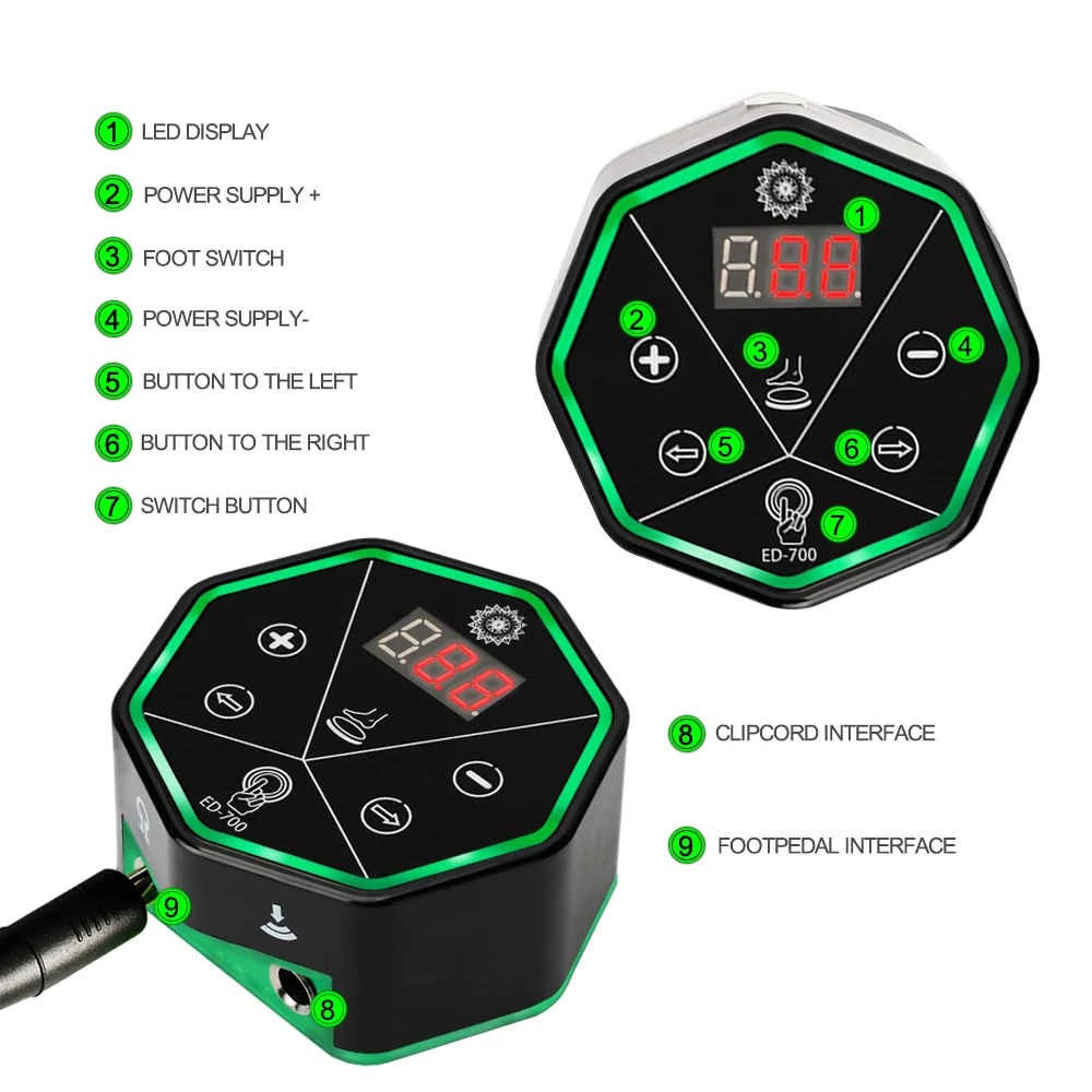

New Arrival ED-700 Tattoo Power Supply Digital LCD Touch Screen Power Supply with Power Adaptor for Coil/ Rotary Tattoo Machine
