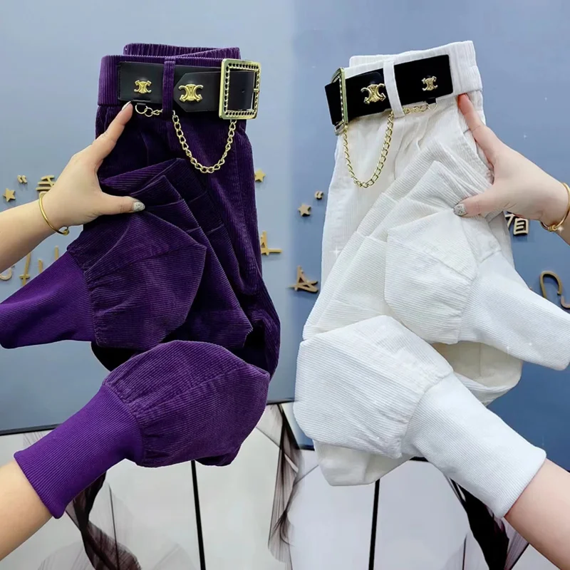 

Однотонные плотные теплые вельветовые брюки, женские осенне-зимние корейские свободные повседневные брюки 2023, брюки