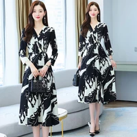 2022 spring and autumn new style women dresses black print long sleeve vestidos elegantes clothes