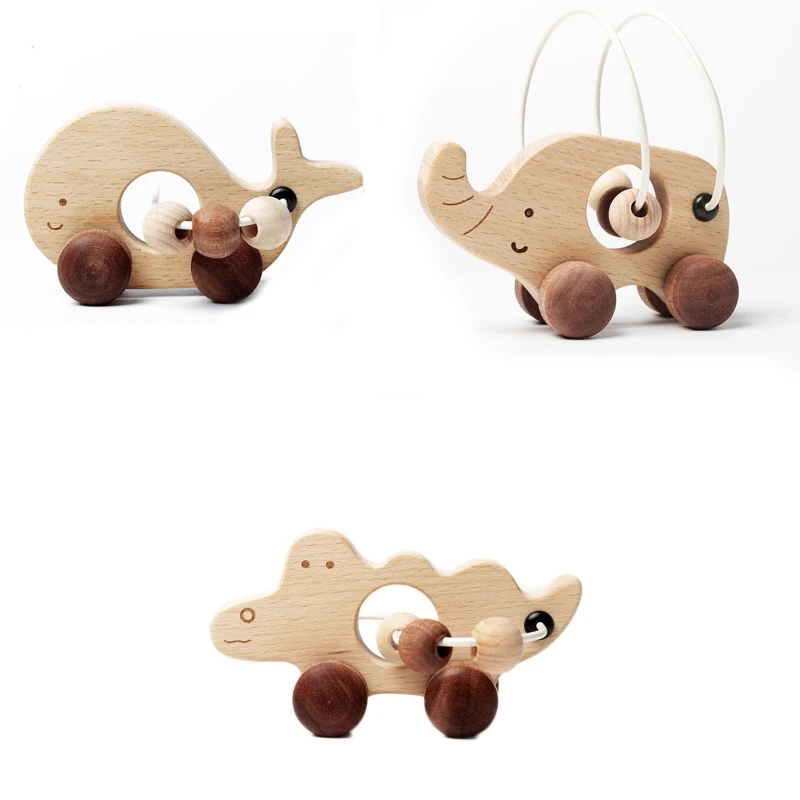 

Baby Teether Wooden Rattle Grasping Puzzle Toy Cute Animal Pull Car Nursing Chewing Teething Montessori Toys Molar
