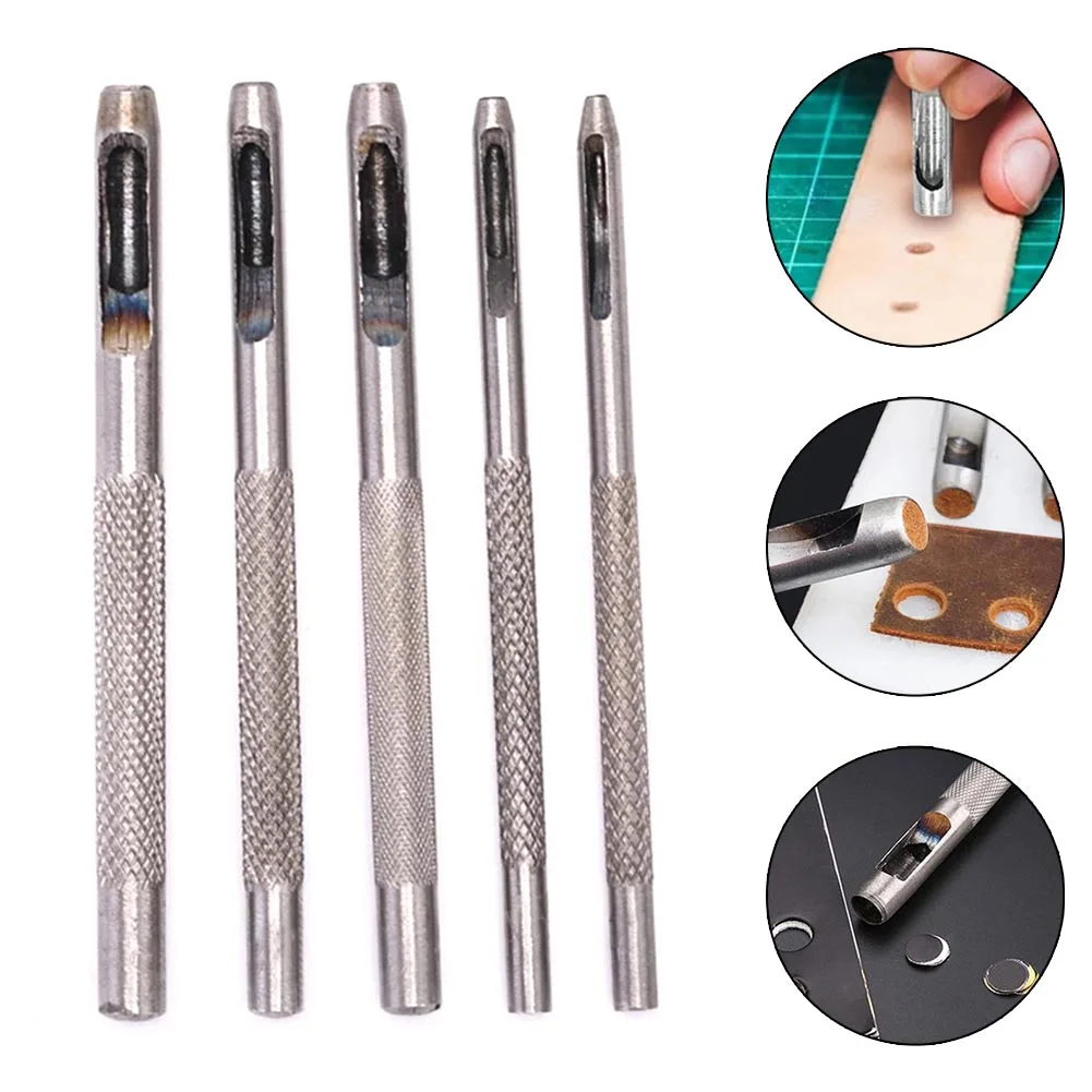 

5pcs 1.5mm 2mm 3mm 3.5mm 4mm Hole Diameter Leather Round Shape Hole Punch Set Belt Watch Band Puncher Tool For DIY Custom