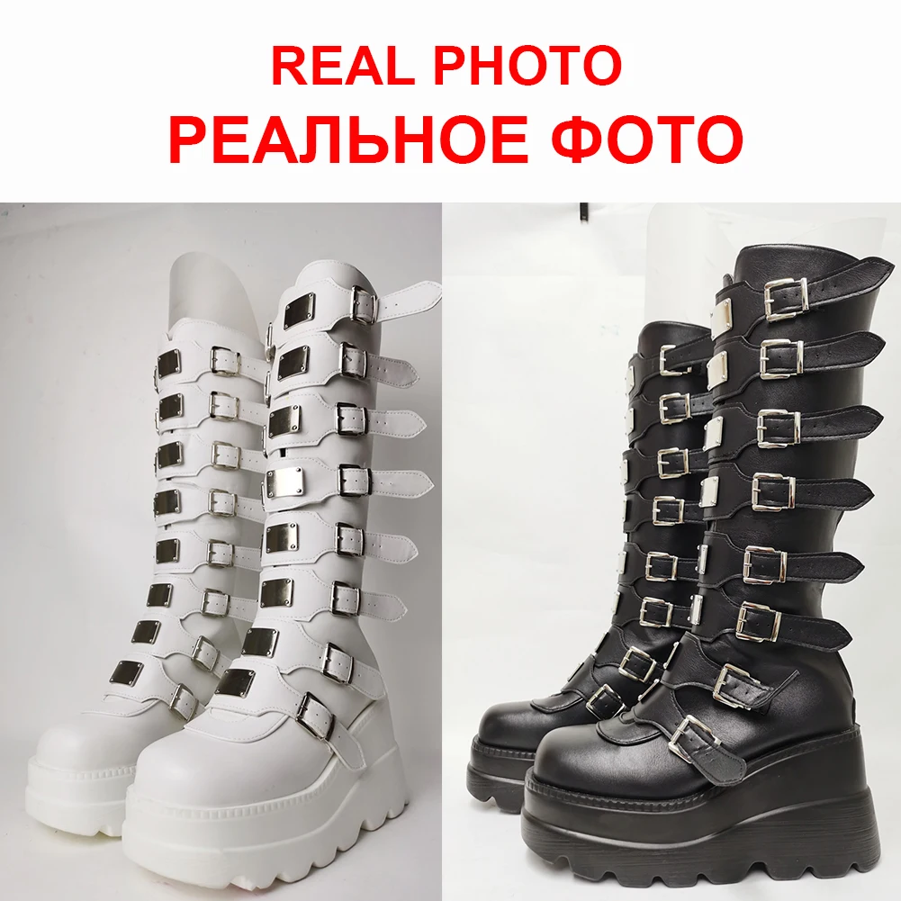 Big Size 43 woman boot Brand Punk Goth Platform Motorcyle Wedges Women's Boots Zip Buckle Trendy Luxury Cosplay Fashion Shoes