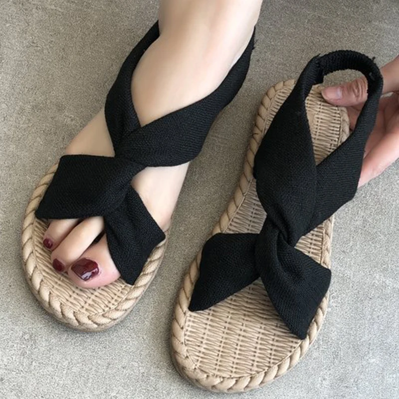 Fashion Blue Sandals Women Twist Decor Denim Slingback Sandals Women Slides Flat Heel Outdoor Beach Summer Woman Slippers