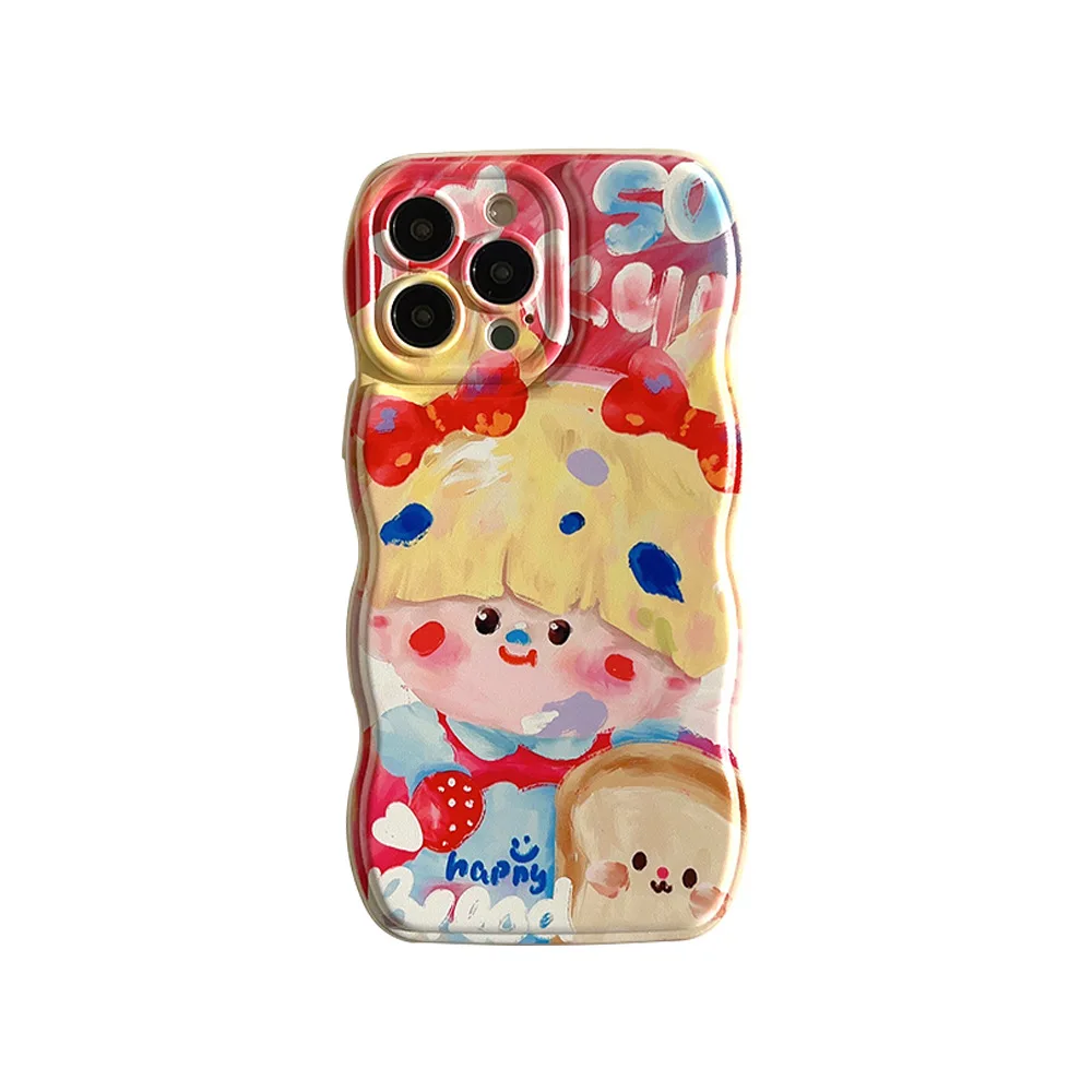 Kawaii blonde Lolita girls Oil Painting art Cartoon Phone Case For iPhone 14 13 12 11 Pro Max 14 Plus Case Cute Shockproof Cover images - 6
