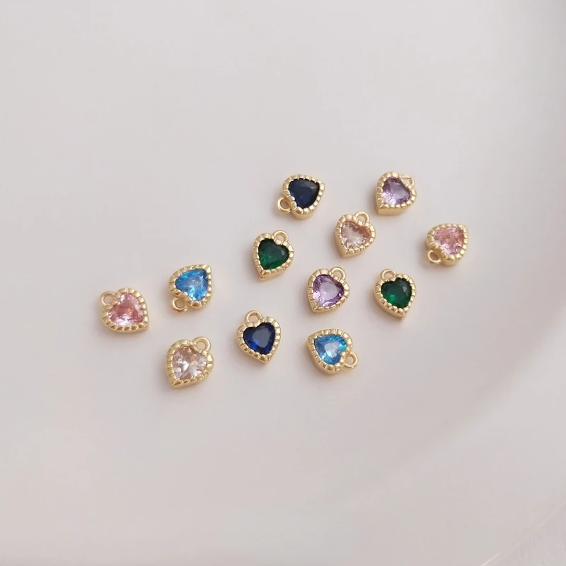 

14K gold inlaid peach heart-shaped colorful zirconium pendant love small pendant diy bracelet earrings jewelry accessories