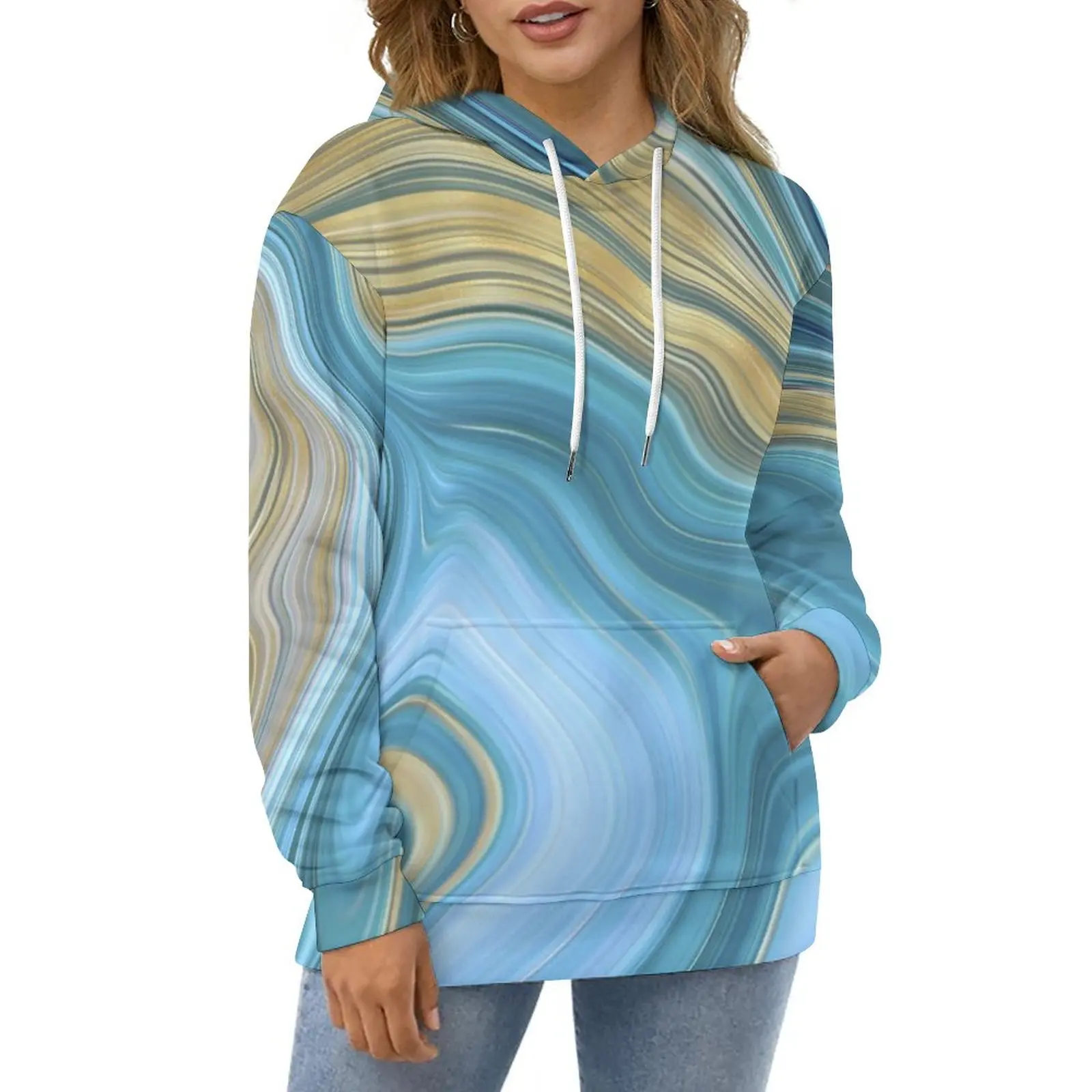 

Marble Print Hoodies Long Sleeve Gold And Blue Cute Casual Pullover Hoodie Winter Streetwear Oversize Graphic Loose Sweatshirts