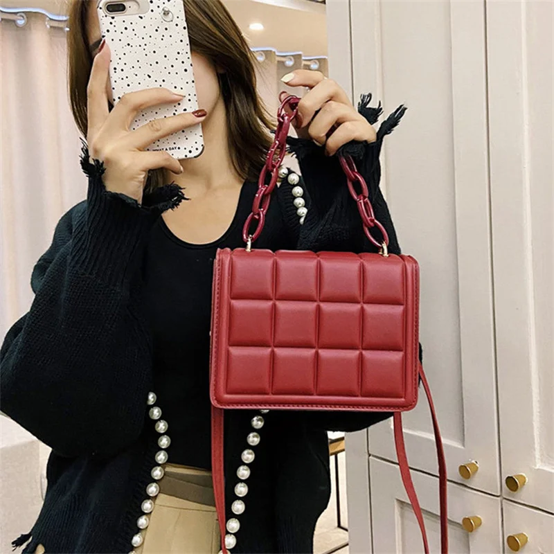 

New 2022 Fashion Shoulder Women's Bag Autumn Winter Trend Chains Square Grid Female Brand Designer Handbag Crossbody Bags