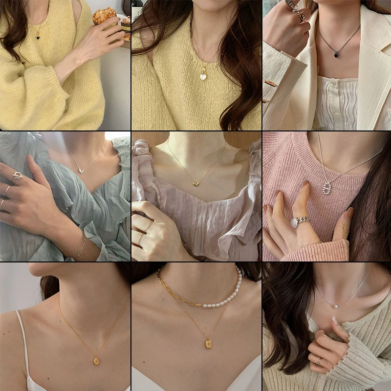 

Luxurious Diverse 925 Silver Geometric Simple Heart Necklace For Women Fashion Pearl necklaces Choker Jewelry Gift