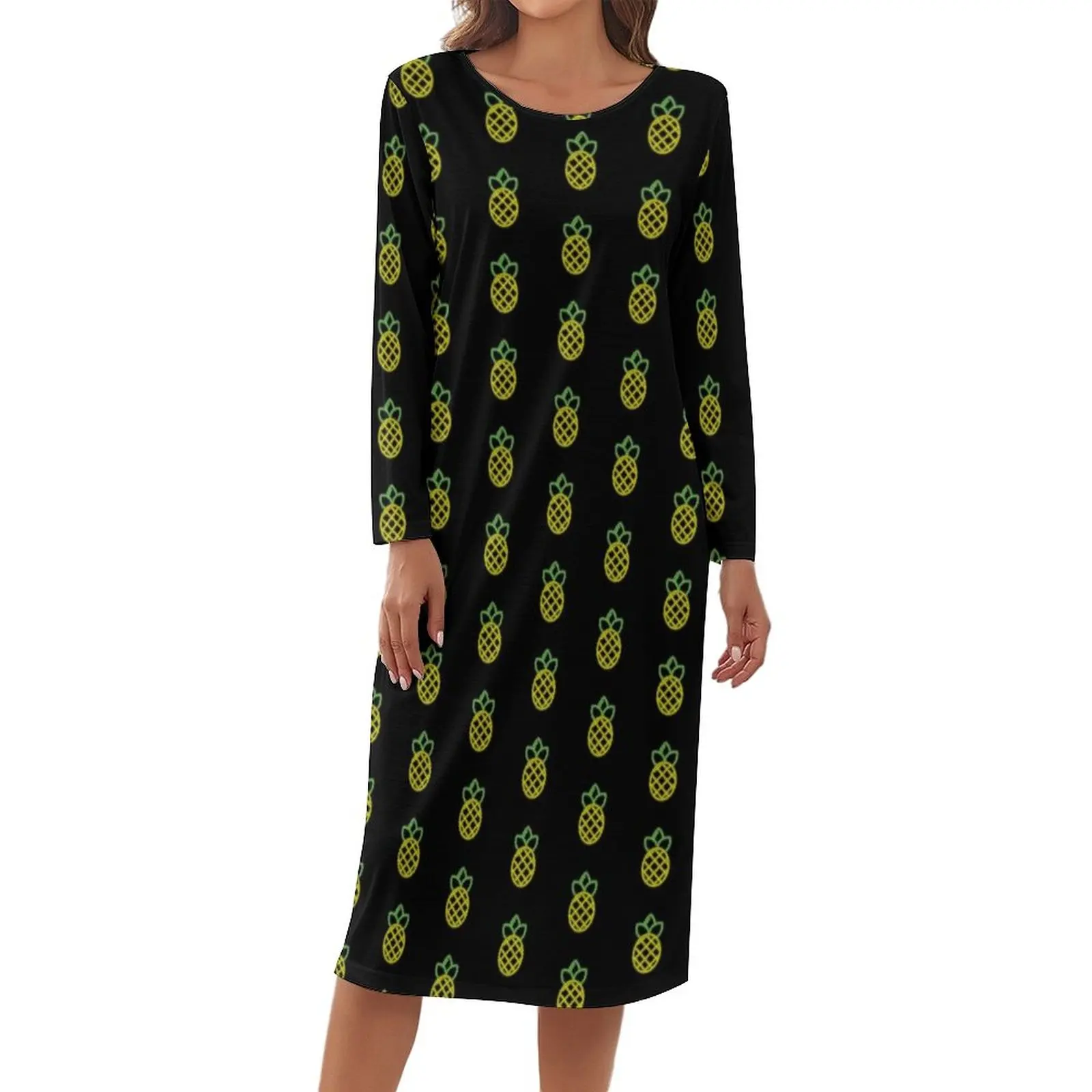 

Pineapple Pajama Fruit Long Sleeves New Sleep Dress Female Custom Casual Sleepwear