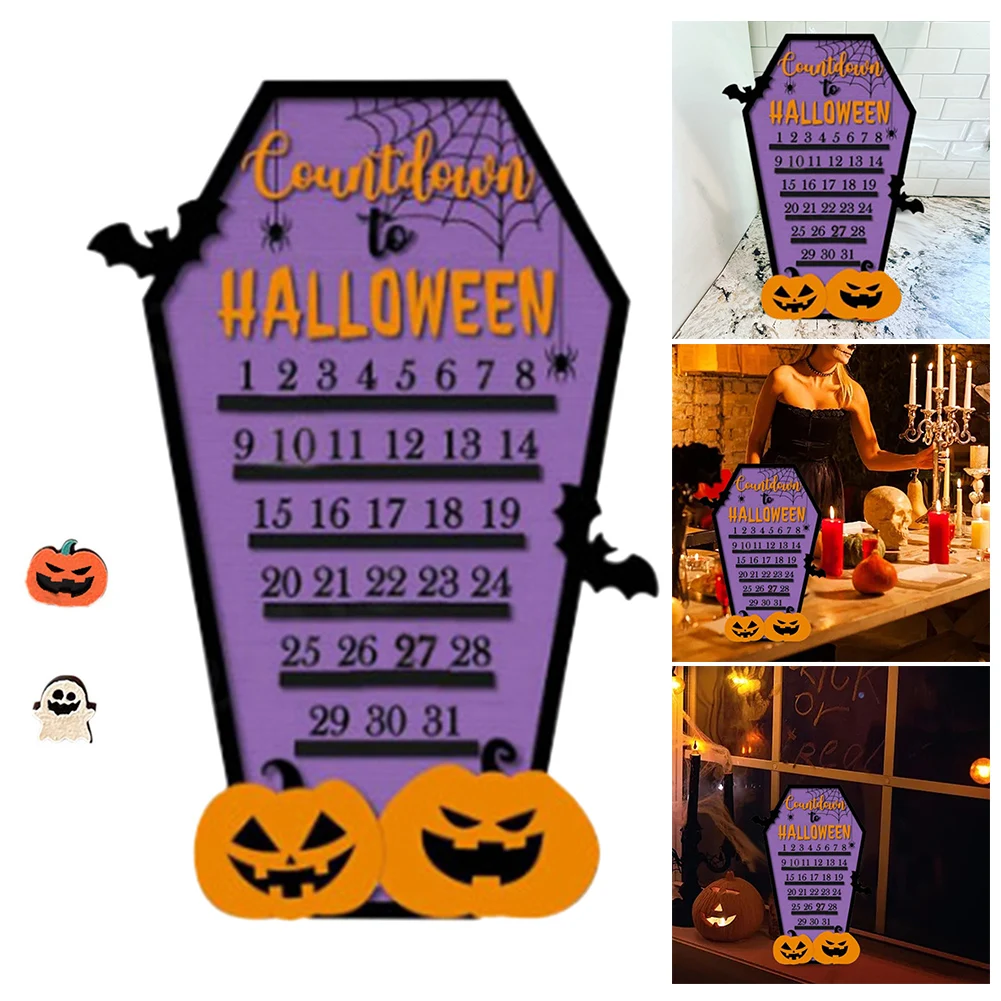 

1Pc Halloween Calendar Wooden House Shaped Wooden Halloween Decorative Ornaments Halloween Countdown Calendar Decoration