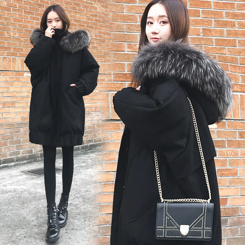 Cotton Jacket Winter Coat Oversized Fur Collar Large Yards Students Thickened Thin Long Paragraph Down Clothing Fashion Women