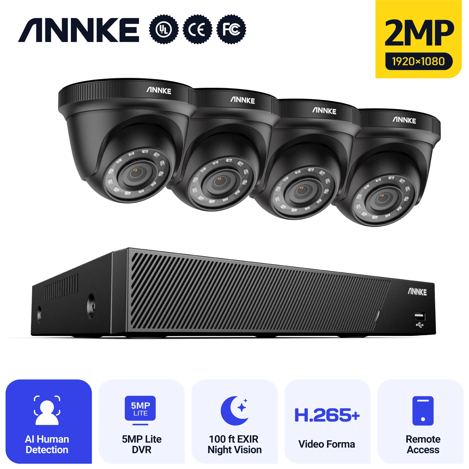 Security Recording System Human Detection Face Detection Cameras Cctv Kit