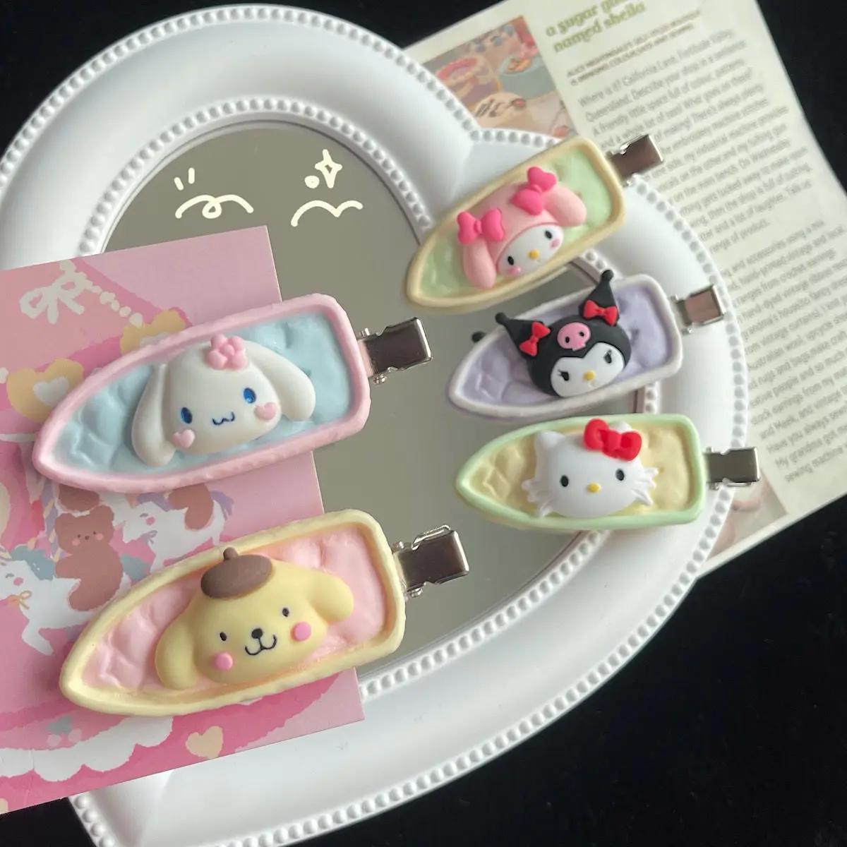 

Kawaii Sanrio HolleKitty бесшовная заколка имитация крема заколка для волос Kuromi Cinnamoroll заколка для волос милая девочка сердце аксессуары для волос