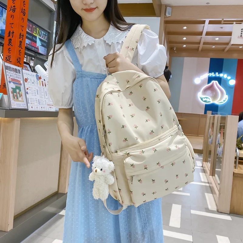 Japanese Simple Youth Fashion School Bag Large Laptop Shoulder Backpack Travel Bag Mochila with Pendant for Teenage Girl