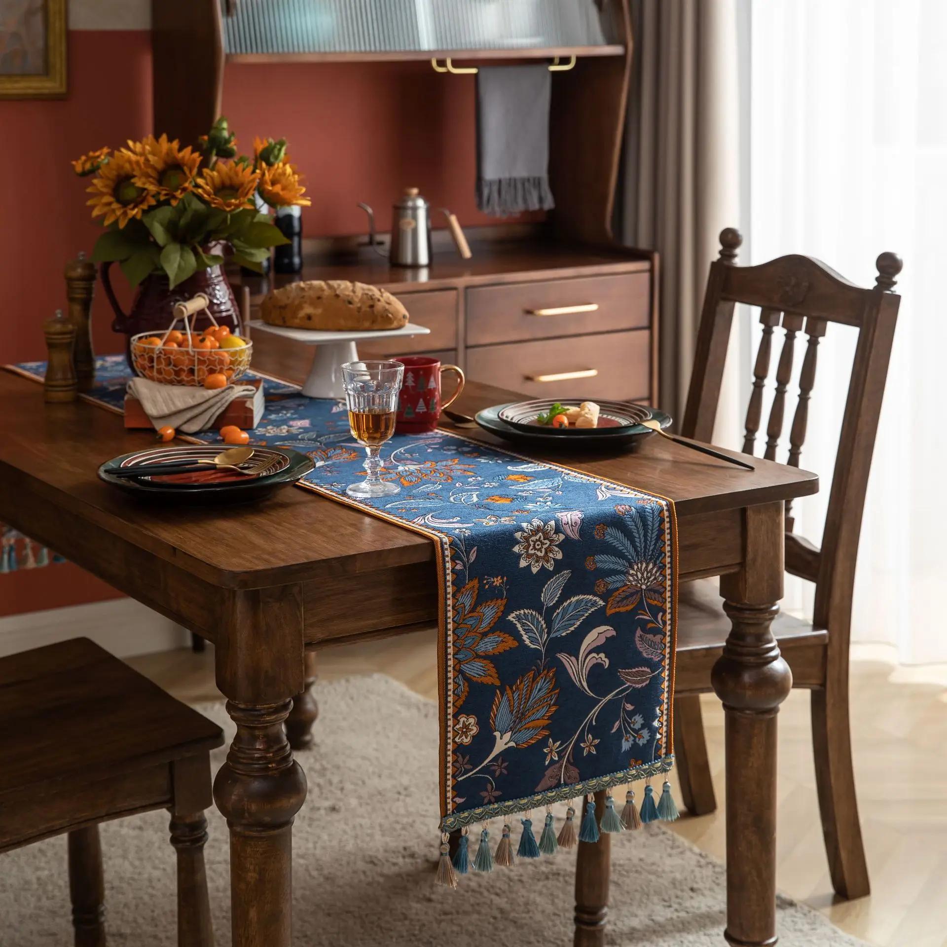 

Красивая скатерть из макраме с подвеской-кисточкой, прямоугольная Толстая скатерть в стиле ретро с цветами, украшение для домашнего обеден...