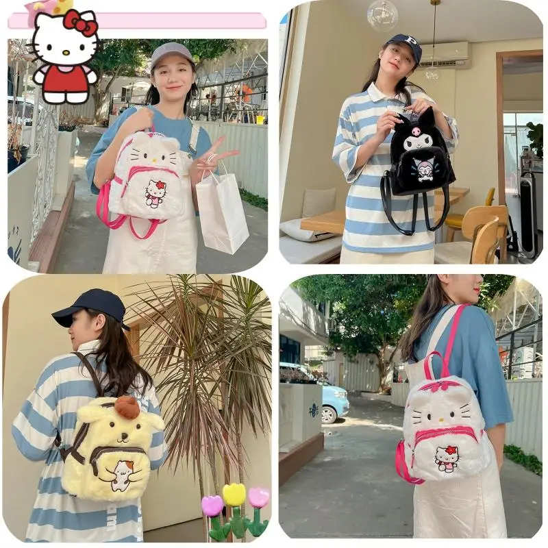 

Kawaii Cartoon Sanrios Kuromi Hellokittys Purin Dog Anime Plush Backpack Cute School Bag Student Plush Bag Girls Birthday Gift