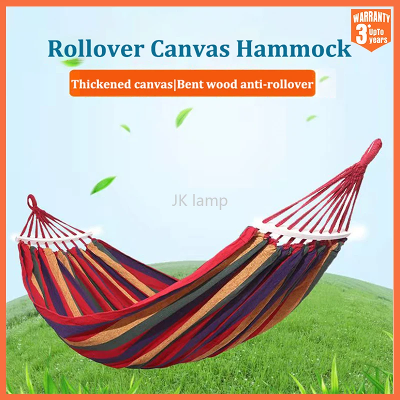 

Portable Outdoor Hammock Garden Hammock Sports Canvas Stripe Hang Bed Hammock Double Single People Home Travel Camping Swing