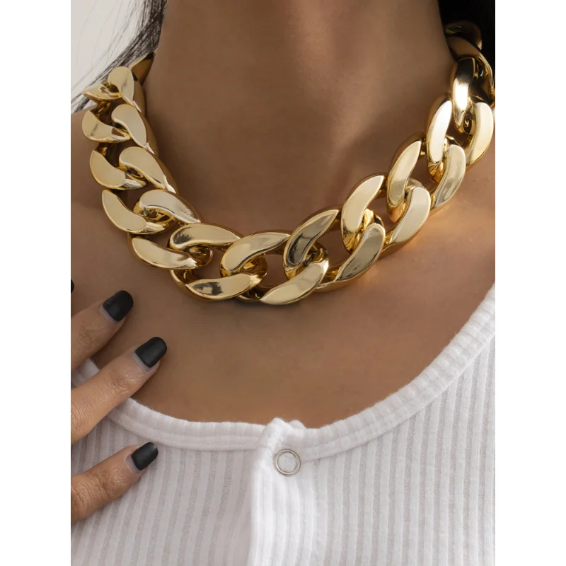 

Street Hip-hop Tide Color Stitching Simple Necklace Women's Exaggerated Single Layer Geometric Chain Collar Fashion Jewelry