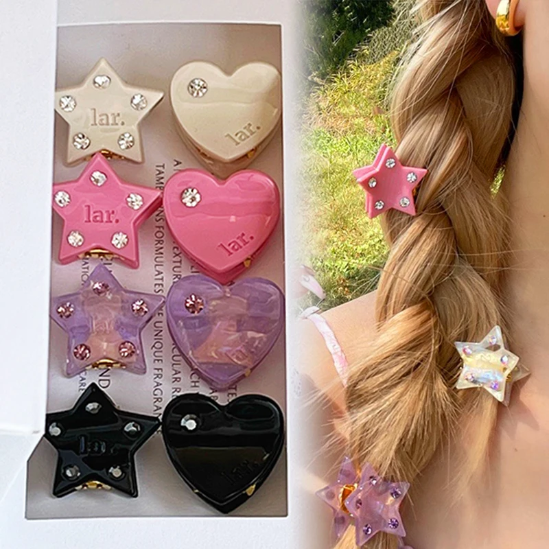 

Cute Heart Pentagram Rhinestones Hair Clips Japanese and Korean Women Girls Sweet Hairpin Small Grips Headwear Hair Accessories