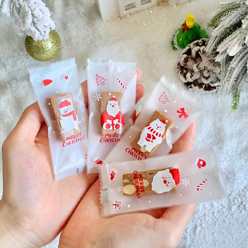

100 PCS Christmas Candy Plastic Bag DIY Biscuit Cookie Sweet Gift Package Santa Claus Holiday Party Wholesale Pasty Dessert Red