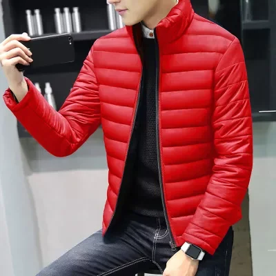 New2022 Autumn New Men's Down Jacket Parkas Solid Color Slim Fit Parkas Coat Cotton Padded Stand Collar Black Outerwear Coat
