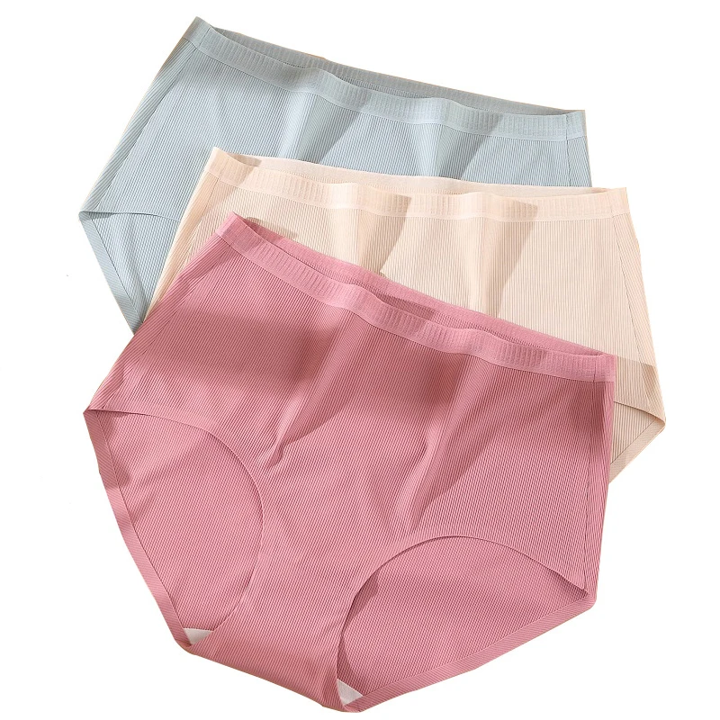 

Large Size Women's Underwear Ice Silk Seamless High Waist Belly Cotton Mulberry Silk Antibacterial Crotch Triangle Shorts