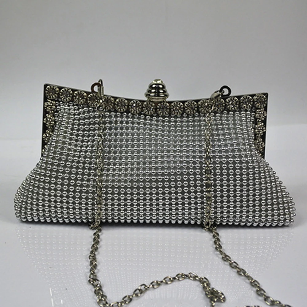 Fashion Beaded Evening Bag Hollow Frame Handbags Chains Shoulder Crossbody Bags for Women Luxury Wedding Purses Clutch Ladies