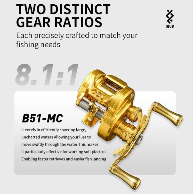Фото LOONGZE Airlite B50/51MC BFS Baitcasting Reel Цельнометаллическая катушка Baitcast с передаточным числом 7,1:1/8,1:1, сверхлегкая тонкая рыбалка №3