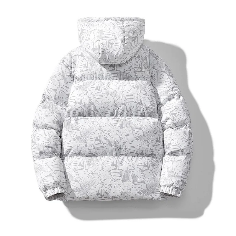 2022 Waterproof and Windproof Couple Hooded Jackets Mens Fashion Maple Leaf Print Thickened Warm Winter Jacket Men Clothing
