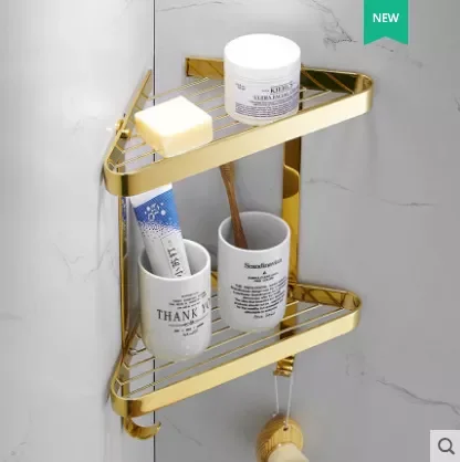 

Bathroom Shelves Brushed Gold Metal Shower Corner Shelf Wall Mount Shampoo Storage Shelf Rack Bathroom Basket Holder DG20-0754