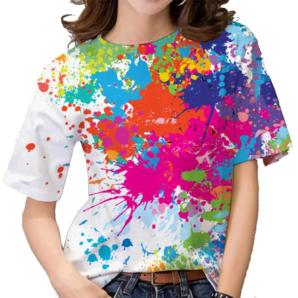 

Футболка женская оверсайз с коротким рукавом, Повседневная Свободная рубашка с цветным принтом граффити, с абстрактным принтом, Y2k