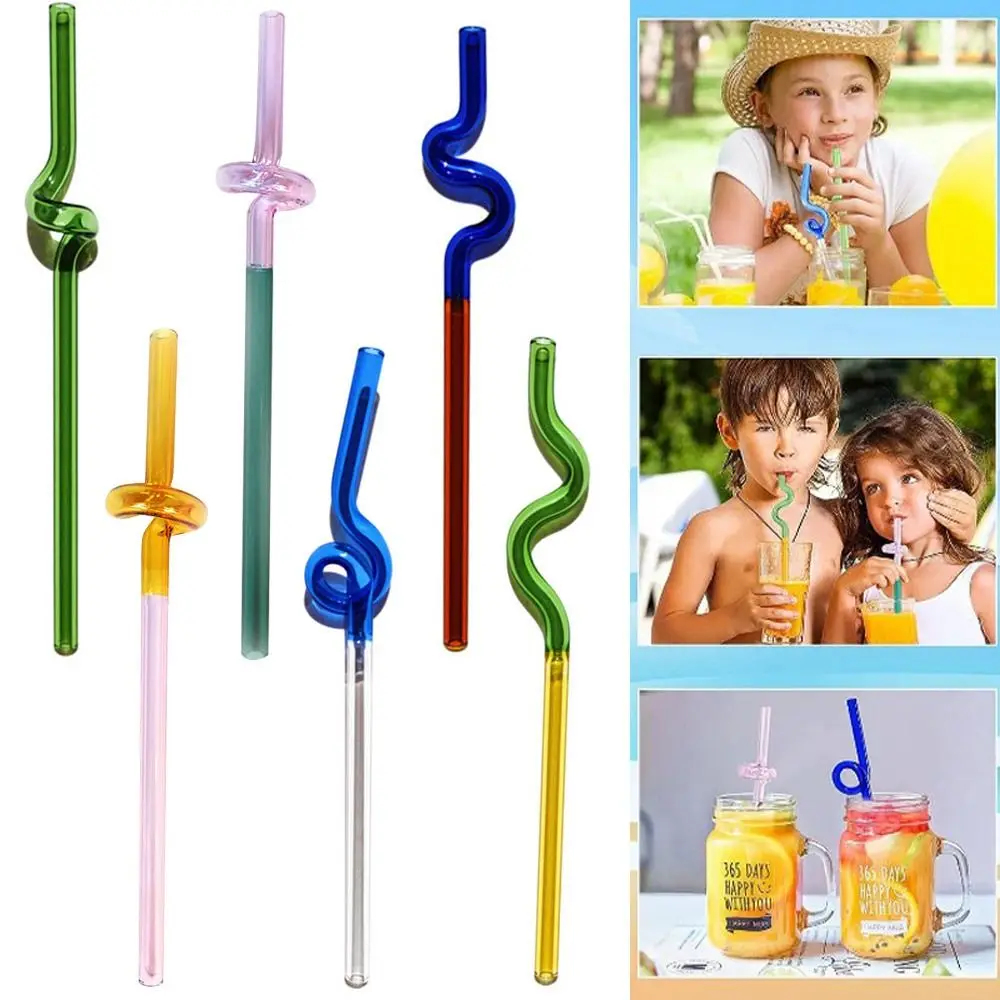 

2 шт. разноцветные волнистые стеклянные соломинки, Многоразовые прозрачные соломинки для напитков, многоцветные изогнутые стеклянные соломинки из боросиликатного волокна