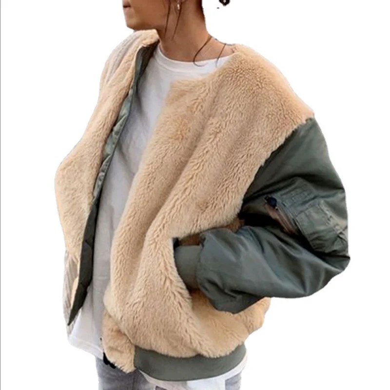 Parka Coat Women's Winter Warmth Stitching Velvet Thick Lamb Hair Zipper Casual Color Matching Cotton Coat Women's Clothing