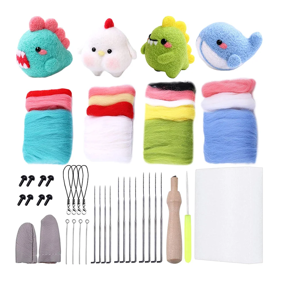 

4 Sets Needle Felting Kit Doll Craft Wool Kit Creative Starter Doll Making Manual Needle Felting