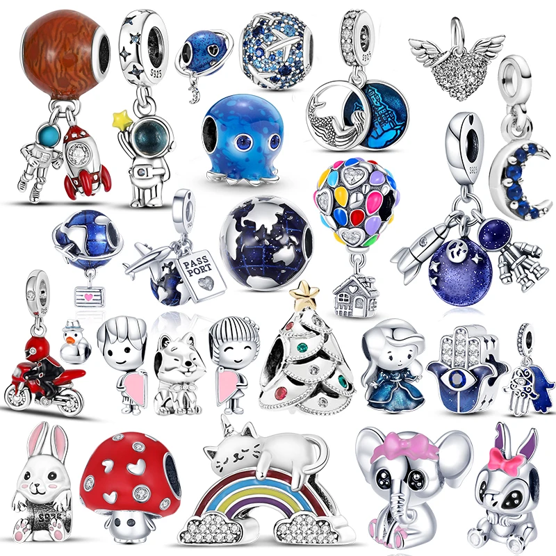 

925 Sterling Silver charm Fit Original Pandora charm bead Blue series astronaut Charm Bracelet Necklace Trinket Women Jewelry