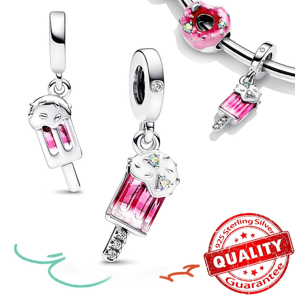 

Romantic Summer Jewelry 925 Sterling Silver Cream Popsicle Dangle Charm Fit Pandora Bracelet Necklace DIY Brithday Gift Making