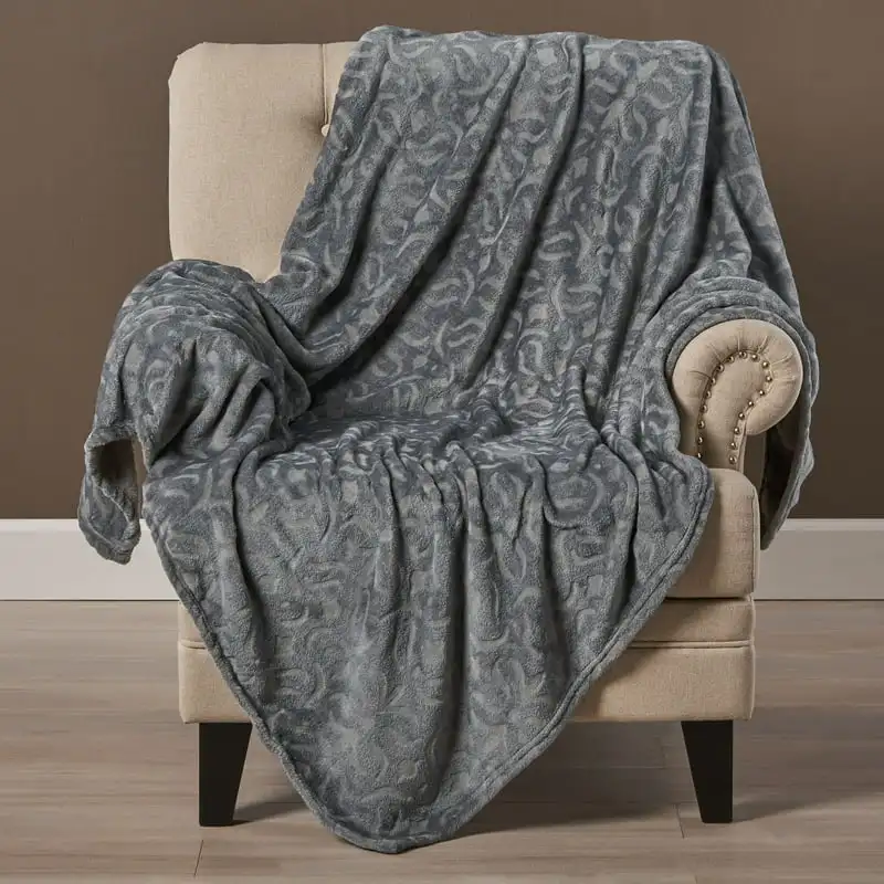 

Embossed Flannel Throw Blanket, 50" x 60", Gray